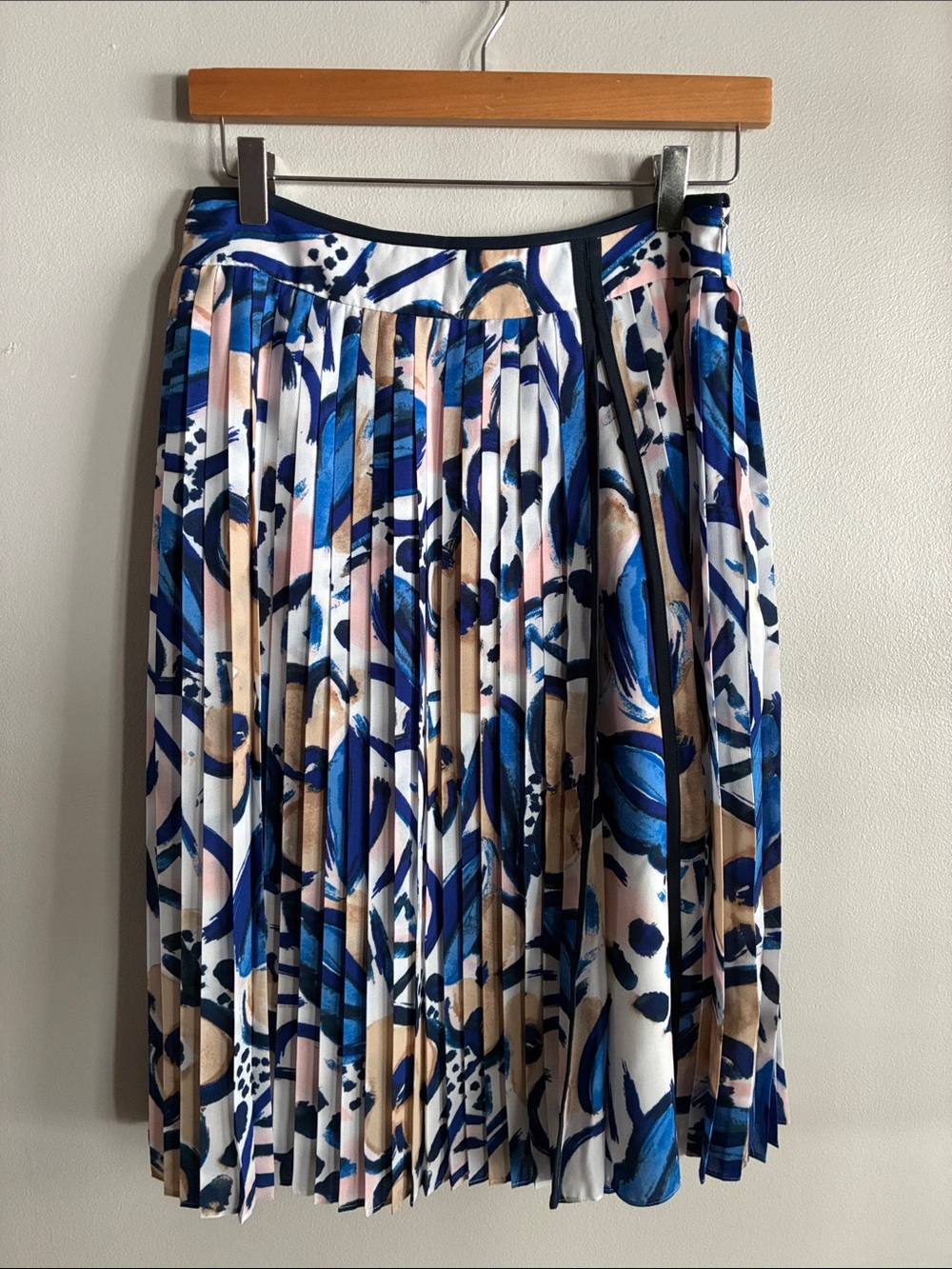 Lands’ End Canvas Pleated Midi Skirt Size 4 Abstract Floral Blue Pink